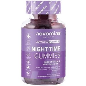 Slaapsnoepjes - Zeer effectief voedingssupplement, ondersteuning tijdens de nacht - Melatonine voor het slapengaan - Veganistisch - Glutenvrij - Magnesium - L-Theanine - B12 - van Novomins