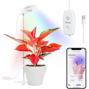 Diivoo Bluetooth plantenlamp, LED volledig spectrum plantenlicht, APP met groeispectra van 27 planten en 2 lichtmodi, groeilicht met timer voor kamerplanten, bloemen, bonsai, groenten