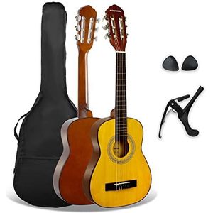 3rd Avenue XF 1/4 Flamencogitarren-Starterset in Junior-Größe für Kinder, Konzertgitarre mit Nylonsaiten, mit Gigbag, Kapodaster und Plektren – in Natur