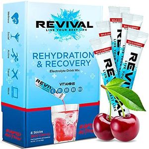 Revival Rapid Rehydration Electrolytes Powder - High Strength Vitamin C, B1, B3, B5, B12 Sachet Drink, Electrolyte Hydration Tablets - 6 Pack Cherry