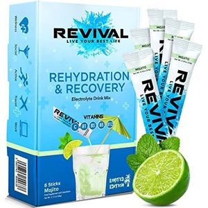 Revival Rapid Rehydration, Electrolytes Powder - Hoge sterkte vitamine C, B1, B3, B5, B12 Supplement Sachet Drink, bruistabletten voor hydratatie van elektrolyten - 6 Pack Mojito