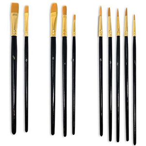 Penseelset MSC 10 st Nylon Haarverfborstels Multi Purpose Houten Aquarel, Olie, Gouache, Acryl Schilderij, Keramische, Craft Art Borstels (Zwart)