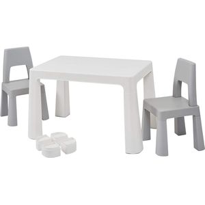Kindertafel en stoeltjes - Wit en Grijs - Verstelbare speeltafel met 2 stoeltjes - Tekentafel voor kinderen - Knutseltafel met opbergruimte - Kindermeubels