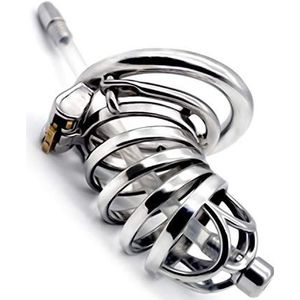 Bondage Masters Male Dispositif de Chasteté Acier Inoxydable de Qualité Médicale, Tube Urétral, Anneau Douleur Amovible, Anneau Arrière de 50 mm