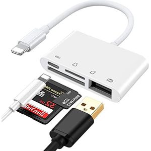 Tec-Digi SD-kaartlezeradapter, compatibel met Lightning, 4-in-1 USB-aansluitkit, SD/TF-kaartlezeradapter, USB 2.0-aansluiting, OTG-adapter voor telefoon 13/12 11 X XS 8 7 enz
