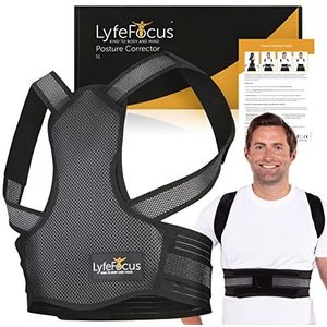 LyfeFocus S1 Premium ademende rughoudingcorrector voor mannen en vrouwen - ondersteuning van de bovenrug, rugbrace en stijltang - effectieve houdingscorrectie voor nek-, schouder- en rugpijn (zwart