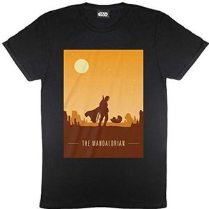 Star Wars The Mandalorian Retro Poster T-Shirt Heren | Officieel product | S-XXL, Baby Yoda Neck Graphic Tee, Verjaardag, cadeau-idee voor jongens, thuis of in de sportschool, zwart.