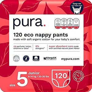 Pura Eco-vriendelijke luierbroekjes maat 5 (9-14 kg) 6 x 20 per pak 120 duurzame baby- en peuterbroekjes, gemakkelijk aan en uit te trekken