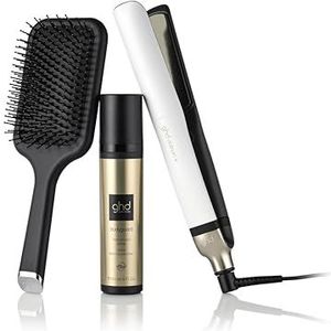 ghd Platinum+ - Professionele en intelligente stijltang met ghd Bodyguard thermische beschermingsspray en ghd Paddle Brush - Wit - Exclusief van Amazon