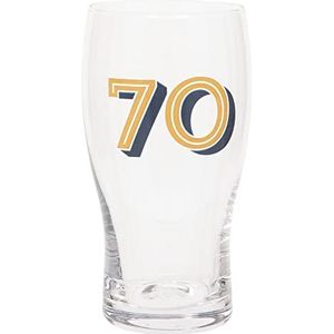 Maturi 70e verjaardag bierpintglas, goud en blauw, 570 ml, geschenkverpakking