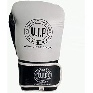 VIP Pugilem 2 bokshandschoenen, uniseks, leer, voor vechtkunst, MMA, training, fitness, wit/zwart, 283,5 g, UK