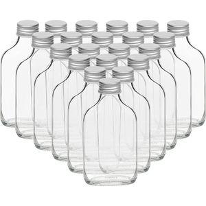 Belle Vous Mini 100ml Glazen Flask Likeur Flessen met Zilveren Doppen & Trechter (20 Pak) – Lege Schroefdop Miniatuur Flessen Voor Huwelijk & Feesten – Alcohol, Schnaps, Whisky, Shots & Drankjes