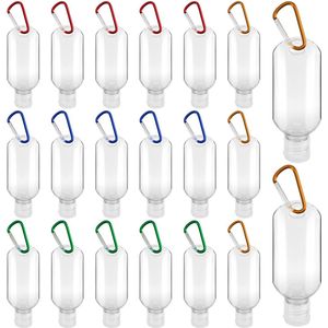 Belle Vous 20 Pak 50 ml Reis Vloeistof Flesjes met Karabijn Sleutelhangers - Lekvast & Navulbaar met Klik Doppen - Draagbare Lege Knijp Flessen Voor Body Wash, Shampoo & Conditioner