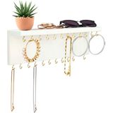 Belle Vous - Muur Gemonteerde Sieraden Houder - Wit - Houten Plank - 24 Haken