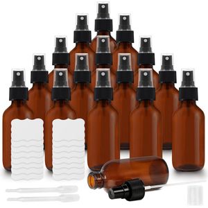Belle Vous Glazen Amberkleurige Sprayflesjes (16 Stuks) - 2 Pipetten en Stickers Inbegrepen - 60 ml - Lege Fijne Nevelverstuiver - Navulbare Flessen voor Essentiële Oliën, Reiniging en Aromatherapie
