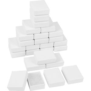 Belle Vous Witte Hobby Karton Papieren Sieraden Doosjes (25 Pak) – L5,7 x B4,5 x H2,1 cm – Katoen Gevulde Sieraden Doos Set – Ketting, Oorbellen, Armbanden & Ringen