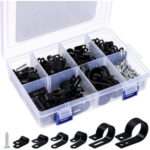 Belle Vous Nylon R-Type Kabel Klem Assortiment Set (271 Stuks) – 6 Maten – Zwart Plastic Kabelklemmen met Montage Schroeven – Elektrische Kabel Bevestigers voor Kabel Organisatie en Doorvoer