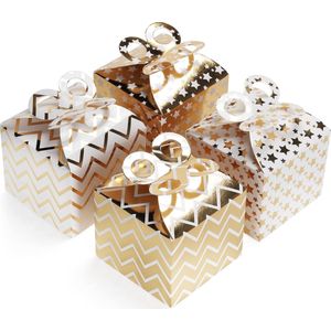 Belle Vous Wit & Gouden Feest Geschenk Doosjes met Strikken (36 Pak) – 9,5 x 8 cm – Zig Zag & Ster Loot Goodie Gable Bags – Kinderverjaardagen, Voedsel, Babyshower & Huwelijken