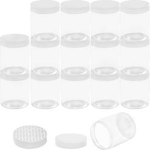 Belle Vous Helder Plastic Opslag Container Potten met Deksels (15 Pak) – 240 ml – Ronde Lege BPA Vrije Navulbare Containers Voor Slijm, Droge Keuken Specerijen, Voedsel, Fruit, Smaakmakers en Reizen