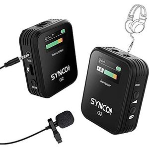 SYNCO Draadloze Lavalier microfoon G2 A1 2,4 GHz professionele draadloze microfoon voor spiegelreflexcamera en camcorder smartphone iPhone/Android, professionele draadloze Lavalier-microfoon