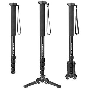 Moman MA65 Monopod statief met poten, aluminium reisstatief, DSLR monopod, compact, draagbaar, monopod, 5 secties, tot 165 cm, laadvermogen 10 kg, zwart