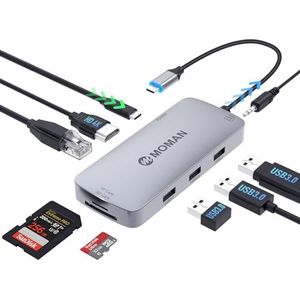 USB C Hub, USB C-adapter met 4K HD-uitgang, 3 USB 3.0-poorten, SD/TF kaartlezer, compatibel met MacBook Pro/Air, laptop en meer type C-apparaten