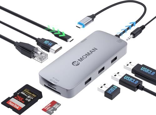 Moman - Dockingstation - 9-in-1 USB C-hub - 100 W PD - 4K @ 30 Hz HDMI - 3 x USB 3.0