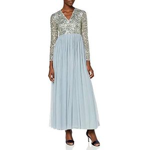 Amelia Rose Dames verfraaid maxi-jurk met lange mouwen, Lichtblauw, 36 NL