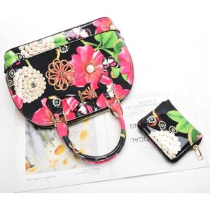Handtas met portemonnee. Bloemen print en strik Flower Bow zwart - (bxhxd) ca. 26cm x 19cm x 13cm