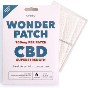 Lifebio CBD 100mg Wonderpatch: Krachtig extract voor pijn, stress, slaap. Niet-GMO, eenvoudige toepassing, discreet, ideaal voor atleten, 6 stuks