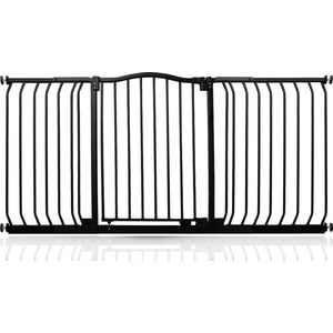 Safetots Traphekje met Gebogen Bovenkant Assortiment, 152cm - 161cm (69 opties beschikbaar), Mat Zwart, Drukbevestiging Traphekje, Babyhekje voor Deuren Gangen en Ruimtes, Veiligheidsbarrière, Eenvoudige Installatie