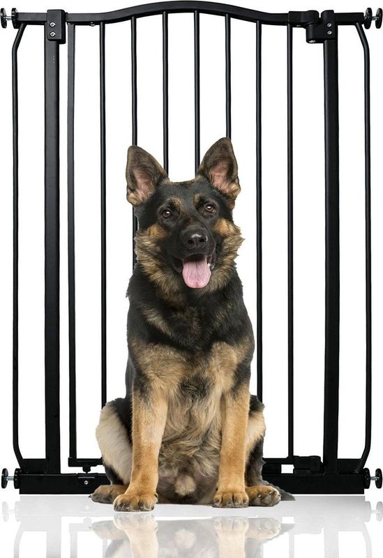 Bettacare Extra Hoog Hondenhek met Gebogen Bovenkant, Traphekje Zonder Boren, Klembevestging Tussen 71cm - 80cm, Mat Zwart, Extra Hoog 100cm, Klemhek Geschikt voor Puppy, Hond en Huisdier
