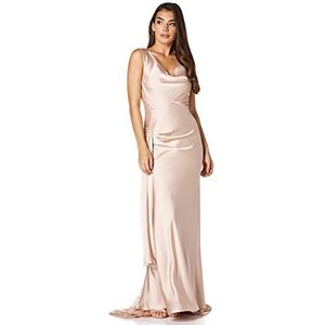 Gabriella Cowl Neck Fishtail Gown with Open Back, Champagne Nude, EU 44