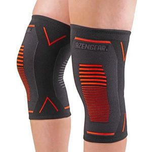 aZengear Ondersteunende kniebrace (paar) - compressiekous voor de knie tegen gewrichtspijn, bandletsel, gescheurde meniscus, artritis en voor tijdens het hardlopen en kniebuigingen (Rood, L)