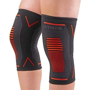 aZengear Ondersteunende kniebrace (paar) - compressiekous voor de knie tegen gewrichtspijn, bandletsel, gescheurde meniscus, artritis en voor tijdens het hardlopen en kniebuigingen (Rood, XL)