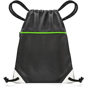 aZengear Tas met trekkoord van waterdicht gerecycled polyester voor gym, gym, sport, zwemmen | Lichtreflecterende ritszakken en touwtje (40x50cm, Zwart)