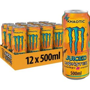 Monster Energy Juiced Khaotic - cafeïnehoudende energiedrank met tropische citrussmaak - in praktische wegwerpblikjes (12 x 500 ml)