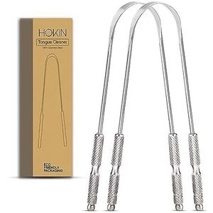 Tongschraper voor volwassenen van HOKIN (2 stuks mondverzorgingspakket) Roestvrijstalen tongreinigers Verminderen slechte adem 100% metalen stevige schrapers Hygiëneproduct voor mannen en vrouwen