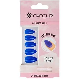 Invogue Electric Blue Oval Coloured Nails 24 pcs + 2 ml