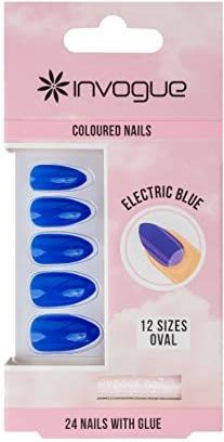 Kunstnagels - Electric Blue Oval - 24 Stuks - 2 ml Nagellijm