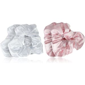 brushworks Pink and White Satin Scrunchies (Pack of 4)