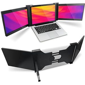 VORSPRUNG® 12 inch Tri Triple screen extender voor laptop, dubbel 2X beeldscherm met standaard ondersteuning en opvouwbaar ontwerp, FHD 1080P IPS - draagbaar, voor 15-17-inch ramen, notebook, chroom en mac, versie 2 (VK)