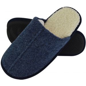 Pantoffels Van Gekookte Wol Voor Heren Met Open Rug - Marineblauw - Maat L