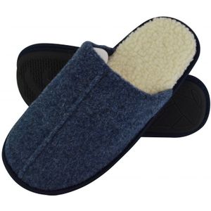 Pantoffels van gekookte wol voor heren met open rug - Marineblauw