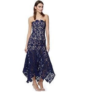 Jarlo London Zomerjurk voor dames, kanten bandeau-midi-jurk, Marine/Naakt, 38