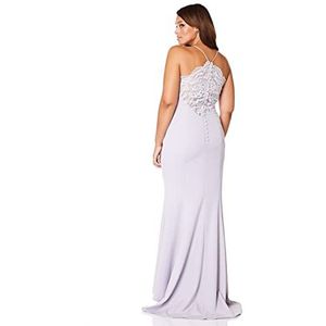 Addilyn Fishtail Maxi Dress with Lace Button Back Detail, Silver, EU 40