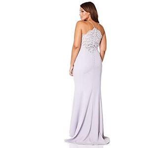 Addilyn Fishtail Maxi Dress with Lace Button Back Detail, Silver, EU 36