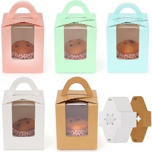 Belle Vous 25 Pak Geassorteerde Papieren Kaart Cupcake Doosjes - 9 x 9 x 15,5 cm - Enkele Recyclebare Muffin Doosjes met PVC Venster voor Bruiloft & Verjaardag Feest