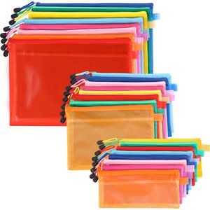 Belle Vous 24 Pak Plastic Gaas Rits Mappen - Document Mappen/ Folders A4, A5 & A6 - Waterdichte Mappen voor Reis Accessoires, Cosmetica, School/ Kantoor, Pennen/ Potloden of Bonnen Mappen