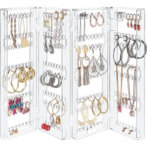 Kurtzy Opvouwbaar Acryl Sieraden Organizer - 5 Laags en 4 Panelen met Opslag voor Oorbellen, Armbanden & Kettingen - Slaat 128 Paar Oorbellen op - Doorzichtig Transparant Display voor Sieraden Opslag